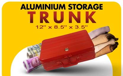 JOWEL Aluminium Storage Trunk / Box with Lock - 12" Red Storage Box