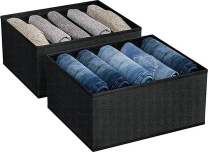 CEREVEL Non Woven 7 Grids Cloth Storage Drawer Organizer for Jeans, T-Shirt | Pack of 2 Storage Box