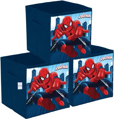 HOMESTIC Marvel Spiderman Print Square Storage Box With Handle,Pack of 3 (Navy Blue) Storage Box