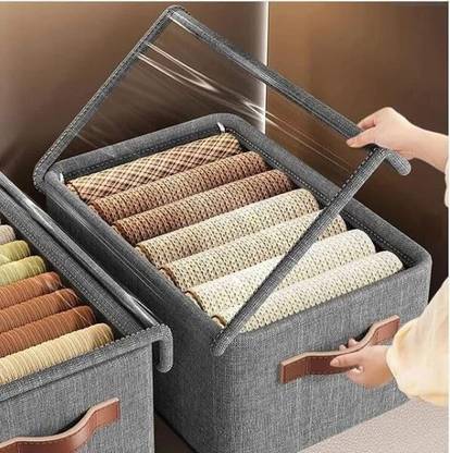 k buyz 26L Foldable Fabric Storage Box with Handle & Transparent Lid Organizer Storage Box