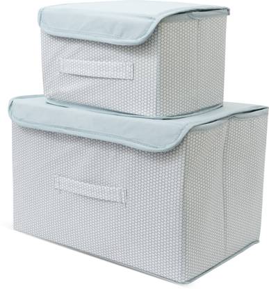 Mteaser Foldable Drawer Rectangular Storage Basket with Lid & Handle Closet Organizer| Storage Box