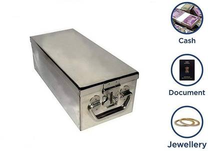 GINOSET Stainless Steel Locker, Jewellery, Cash Petti ,Check Book , Surgical Instrument, Multi purpose Storage Box (Steel) 8- Inch Box Cash Box