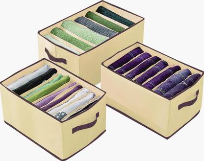 क्वेल 7 Grid Wardrobe Closet Organizer for Clothes Almirah Drawer T-Shirt, Jeans 3 Pcs स्टोरेज बॉक्स
