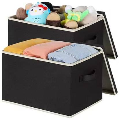 Mteaser 2 Pieces Non Woven Large Storage Basket/Bins with Lids & Handles for Cloth, Toys Storage Box