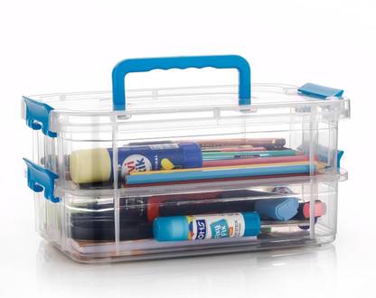 kayru 2 Layer Stack & Carry Box, Plastic Multipurpose Portable Storage Container Box Storage Box