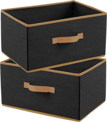 Ansarii Multipurpose Organizer with Side Handle for Toys/Cloths (Black,Pack of 2) Storage Box