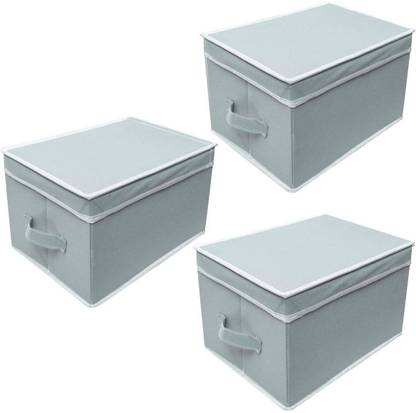 Ecorner Storage Box With Lid Pack of 3 Gray Storage Box