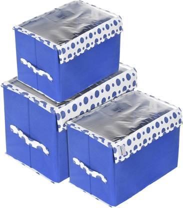 HOMESTIC Non-Woven Small|Medium|Large Storage Box with Transparent Lid|Pack of 3|Blue Storage Box
