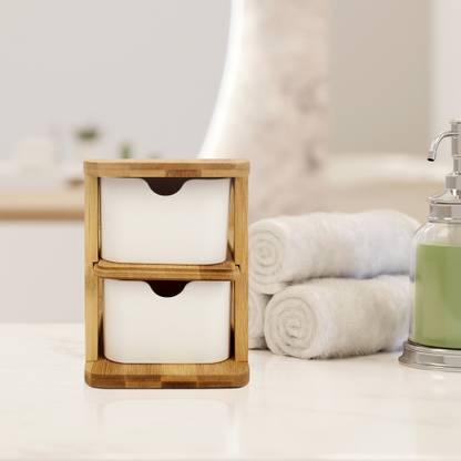 anko Bamboo Frame Storage Organizer with 2-Tiered Drawers - small Storage Box