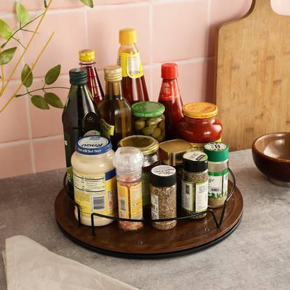 AppEasy Lazy Susan Rack 360° Rotating Kitchen Spice Cosmetic Organizer Tray (Brown-14") Plastic, Iron Wall Shelf