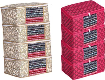Ankit International High Quality Non Woven With Window Saree cover / Wardrobe Organizer Clothes / Storage Cover Storage Space Saver Multipurpose Bag/Wardrobe Storage Organizer Storage Box Set of 8 Avi_XL_SC_7778