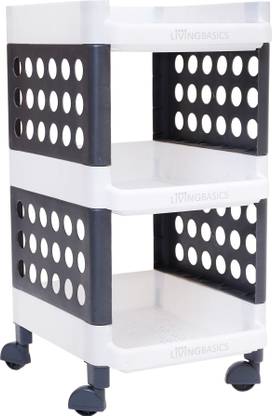 LivingBasics 3 Layer Stackable Multipurpose Rack/Shelves for Storage, Plastic Kitchen Trolley