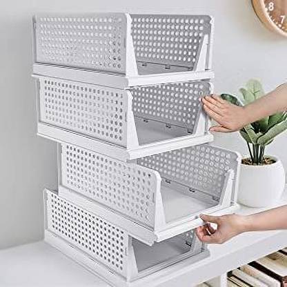 FLYUP Plastic Foldable and Stackable Closet Drawer Organizer for Clothes (Pack of 4) PVC Collapsible Wardrobe