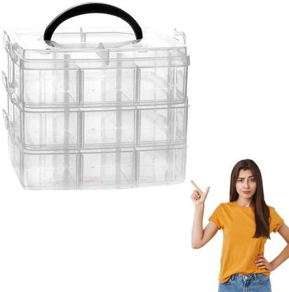 PUHBRHY 18 Grids 3 Layer Clear Plastic Organizer Jewelry Storage Box, Transparent Organizer Box for Earring Fishing Portable Jewelry Box, Cosmetic Vanity Box Vanity Box