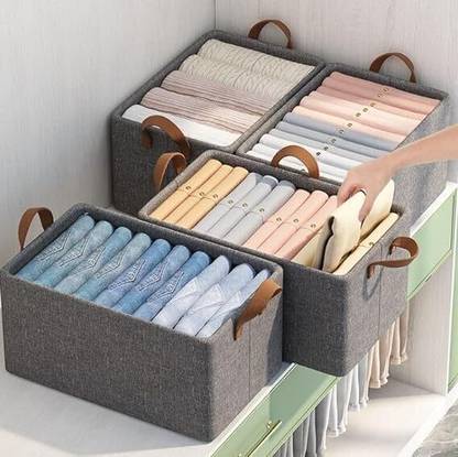 JIGSHTIAL Polyester Foldable Open for Clothes Wardrobe Shelf Organizers Laundry Hamper Storage Box