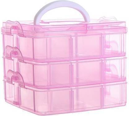 Drunna Transparent18 Grid Box3 Layer Sewing Button Bead Jewelry Organizer Makeup Vanity Jwellery Vanity Box