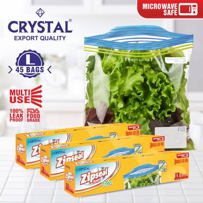 Crystal ZipSeal Storage Bags - Reusable, Freezer, 100% Leak Proof, FDA Food Grade- LARGE Plastic Storage Pouch