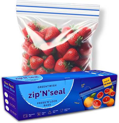 GreenTwish Zip 'N' Seal Double Seal Ziplock Bags for Food/Vegetable Storage | Pack of 60 | Plastic Storage Pouch
