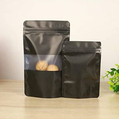 Arihant Flexpack Black Matt Standup Zipper Pouches with Rectangle Window Polyester Storage Pouch