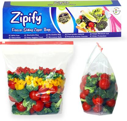 Zipify 20 Pcs Zipify small size Zip lock Pouch Vegetable Bag, Zip Lock Plastic Bags for Fridge Food Cover, Reusable Zip Lock Bag to Store Vegetables in Fridge - Zipper Pouches - small (9" * 8") Plastic Storage Pouch