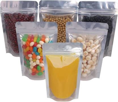 Raga Plus One Side Silver Standy Pouch (5x8, 200 - 450 Gm) (25 Pcs) Polypropylene Storage Pouch
