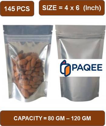 Raga Plus One Side Silver, Standy Storage Pouch (4x6 in) (145 Pcs) Polypropylene Storage Pouch