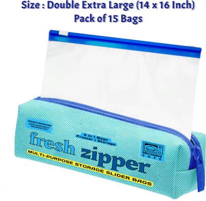 Fresh Zipper Zip Lock Bag for Food Storage | Freezer Bag | Size: (14 x 16 Inch) | Plastic Storage Pouch