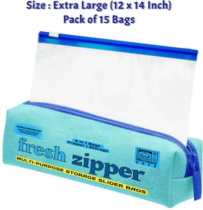 Fresh Zipper Multi-Purpose Food Storage Ziplock Bags | Size: Extra Large (12 x 14 Inch) | Plastic Storage Pouch