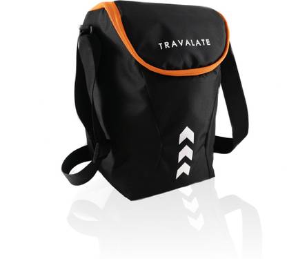 Travalate Waterproof Lunch Bag for Office Men and Women- Thermally Insulated Tiffin Bag (Black Orange) 12 Litres Polyester Storage Pouch
