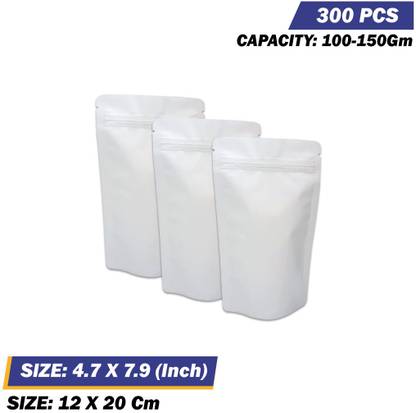 SPRINLOCK Matte White Stand Up Pouches with Zipper Reusable | Food Storage | Heat Sealable Polyester Storage Pouch