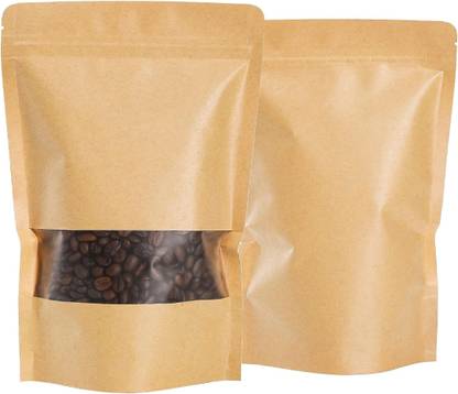 Pocheon Pocheon 100 Pcs - 30 gm Brown Kraft Paper Reusable Stand up Standee Zip Pouch Paper Storage Pouch