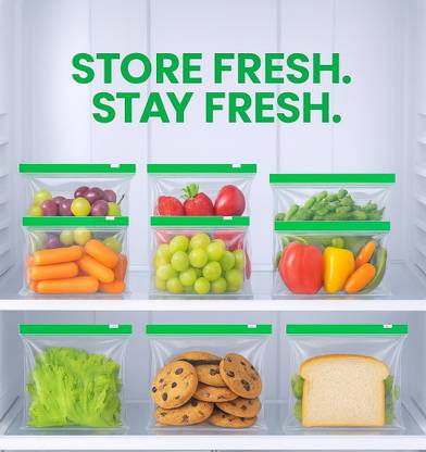 Zunbella 10 Pcs Reusable Green Zip Lock Bag to Store Vegetables in Fridge Food Cover Plastic Storage Pouch