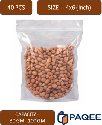 PAQEE Both Side Transparent Standy Zip Pouch - Size (4x6 Inch) (Capacity 80GM - 100GM) Polypropylene Storage Pouch