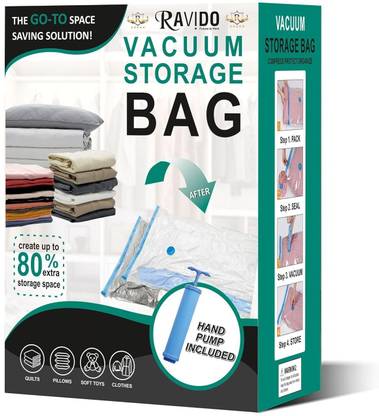 ravido Pack Of 5 Vacuum Storage Bags for Clothes Blankets Comforters Pillows with Pump Hanging Storage Vacuum Bags