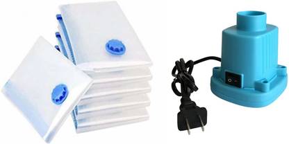 Chias (Pack of 6) Vacuum Storage Reusable Zip Lock Space Saver Bags 6 Large (60 cm X 80 cm) with Electric Air Pump + 2 Pin Plug Converter High Volume Storage Vacuum Bags, Travel Storage Vacuum Bags, Miscellaneous Storage Vacuum Bags