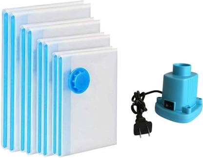 Chias (Pack of 9) Vacuum Storage Reusable Zip Lock Space Saver Bags 3 Medium (50 cm X 60 cm),3 Large (60 cm X 80 cm),3 Jumbo (70 cm X 100 cm) with Electric Air Pump + 2 Pin Plug Converter High Volume Storage Vacuum Bags