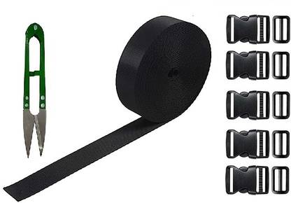 Basri Nylon Webbing Strap 10meter roll with 5Buckles 5Adjuster & 1 Cutter 1.5 inch Strap