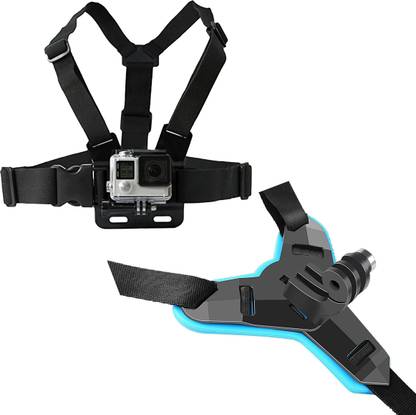 quikprof Helmet Chin holder and Adjustable Chest Strap Mount Body Belt Harness for Gopro Strap