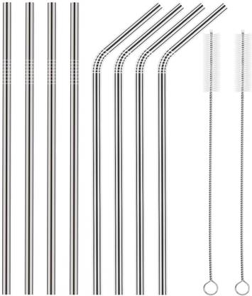 SMP ENTERPRISE (Pack of 10) 4 straight straws, 4 bend straws, and 2 straw cleaning brushes Glass Water/Juice Glass