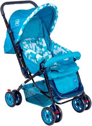 MeeMee Baby Pram Cum Stroller With Reversible Handle Printed (Blue) Pram