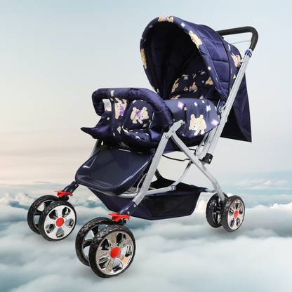 PawkyKids PRAM FOR KIDS STROLLER FOR KIDS BABY PRAM Twin Strollers & Prams SKY-3005 blue Twin Strollers & Prams