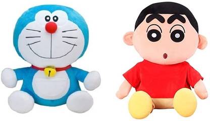 sai ji Shinchan and Doremon Stuffed Soft Cartoon Character Toys for Kids Combo  - 30 cm
