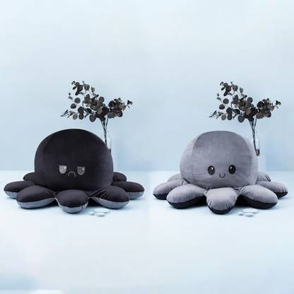 Toyingly Reversible Reversible Black Grey Octopus Soft Toy for Boys  - 25 cm