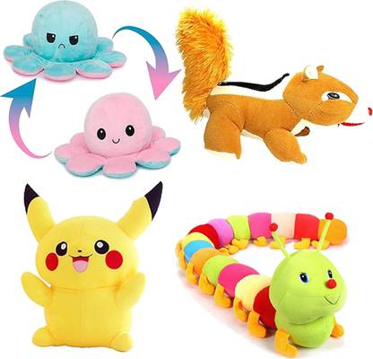 Qurbat Special Combo Pack of 4 Squirrel Pickchu Octopus Caterpillar  - 30 cm