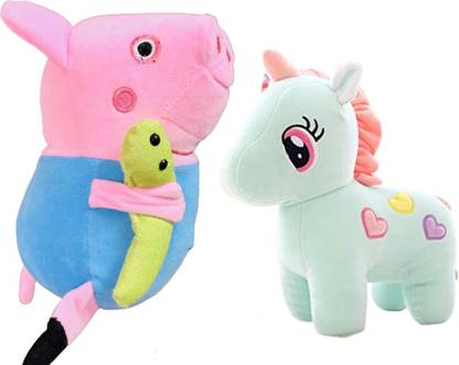 R C TRADERS Cute Pink Peppa Pig and Unicorn Soft Toys Combo  - 28 cm