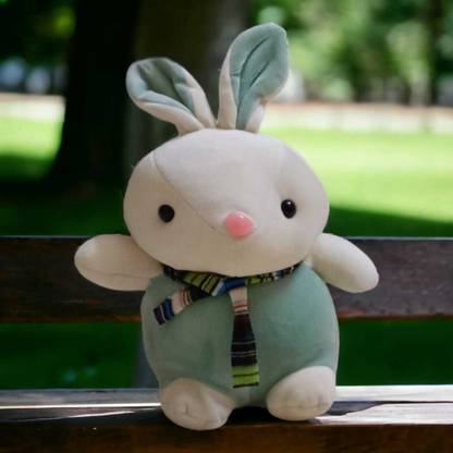 Fulgurant SMALL SIZE STUFFED WHITE & GREEN RABBIT TOY FOR GIFT FOR KIDS AND ADULTS  - 25 cm