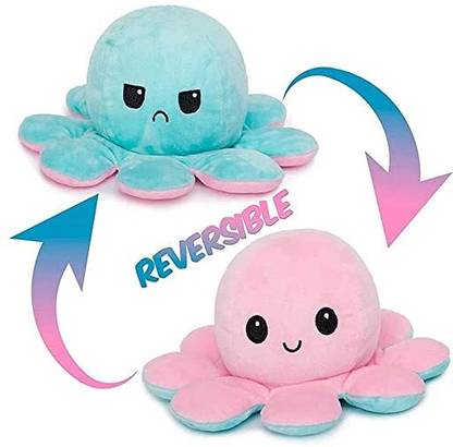 sai ji Reversible Octopus Stuffed Plush Mood Expression Happy and Sad Toy for kids  - 20 cm