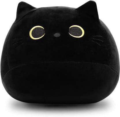 TechMax Solution Black Cat Plush, 3D Cat Stuffed Animal Toy Pillow  - 15.7 inch