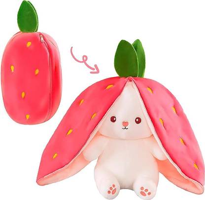 Bitsu Bobsu Adorable Rabbit Under a Strawberry - Trending Little Bunny Plush Toy  - 34 cm