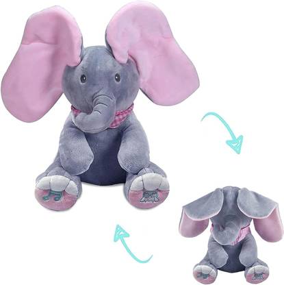 KIDOLOGY Peek-a-Boo Elephant Stuffed Animals Plush Toy for Baby Girl & Boy Musical Toys - 17 cm